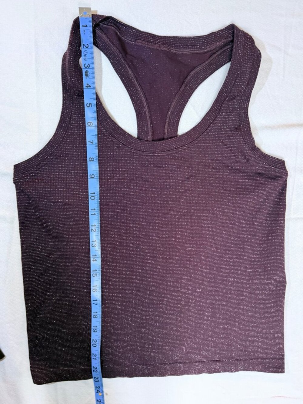 Athleta Momentum Seamless Shimmer Racerback Tank Top Womens M Burgundy Sparkle